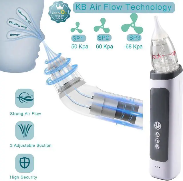 Alt view image 2 of 7 - Nasal Aspirator for Baby, Electric Baby Nose Sucker with Adjustable 3 Levels Suction, Rechargeable Booger Sucker for Babies with Light Modes and Nursery Rhymes