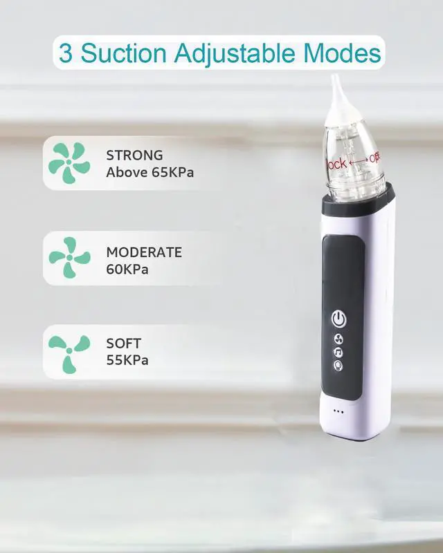 Alt view image 3 of 7 - Nasal Aspirator for Baby, Electric Baby Nose Sucker with Adjustable 3 Levels Suction, Rechargeable Booger Sucker for Babies with Light Modes and Nursery Rhymes