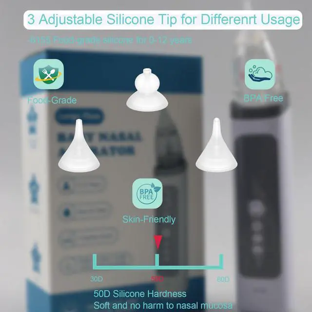 Alt view image 5 of 7 - Nasal Aspirator for Baby, Electric Baby Nose Sucker with Adjustable 3 Levels Suction, Rechargeable Booger Sucker for Babies with Light Modes and Nursery Rhymes