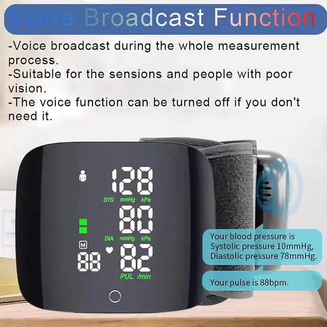 Alt view image 4 of 6 - Mericonn Wrist Blood Pressure Monitor BP Monitor LED Display Blood Pressure Cuff Wrist Automatic Voice 2x99 Reading Memory for Home Use with Carrying Case