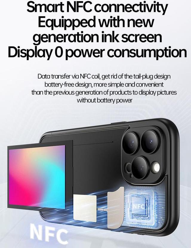 Alt view image 7 of 7 - Mericonn NFC Smart E-Ink Screen Phone Case Cover For Apple iPhone 15 Pro Max Plus