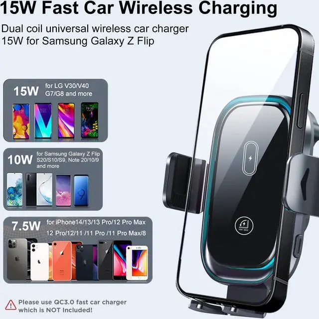 Alt view image 4 of 7 - Mericonn Universal Wireless Car Charger with Dual Coils, Fast Charging, and Auto Clamping Arms - Black Car Electronics Accessory