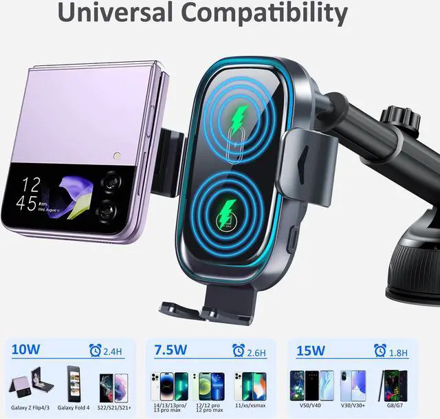 Alt view image 5 of 7 - Mericonn Universal Wireless Car Charger with Dual Coils, Fast Charging, and Auto Clamping Arms - Black Car Electronics Accessory