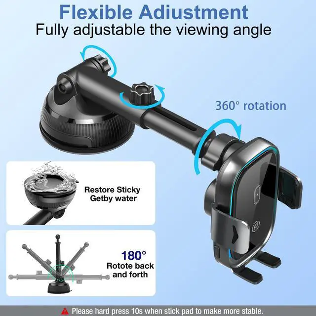Alt view image 6 of 7 - Mericonn Universal Wireless Car Charger with Dual Coils, Fast Charging, and Auto Clamping Arms - Black Car Electronics Accessory