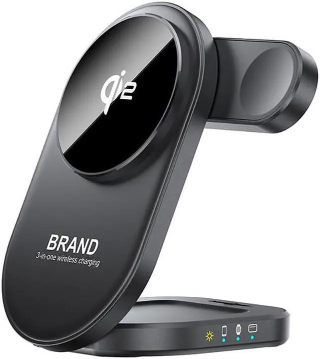 Alt view image 5 of 5 - Mericonn 3-in-1 Versatile Standard Edition Wireless Charging Dock Station, 1-Port, Dual Display, Matte, Kit, for iPhone & Apple Watch