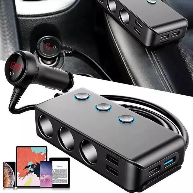 Alt view image 3 of 5 - Mericonn 120W Car Cigarette Lighter Fast Charger, QC3.0, 12/24V, 4 USB Ports