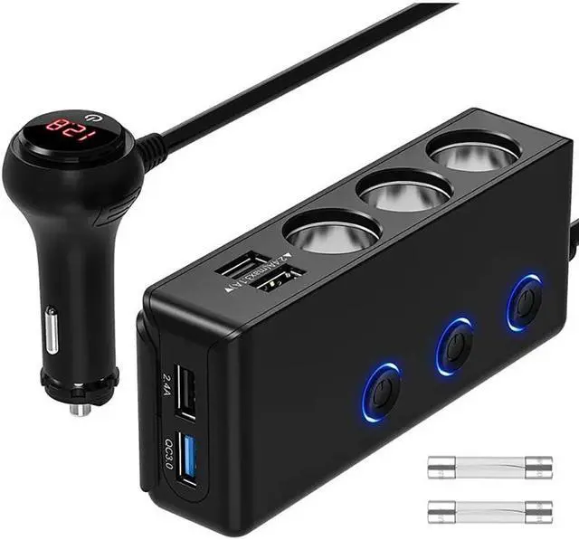 Alt view image 5 of 5 - Mericonn 120W Car Cigarette Lighter Fast Charger, QC3.0, 12/24V, 4 USB Ports