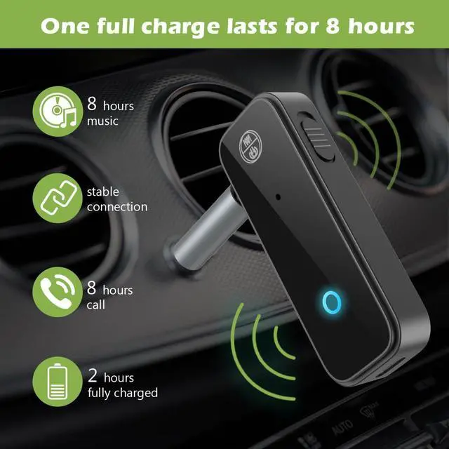 Alt view image 3 of 7 - Mericonn Bluetooth 5.0 Car Adapter - 2 in 1 Accessory with Dual Device Connection, Built-in Microphone, and 8-Hour Battery Life - Black