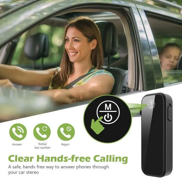 Alt view image 5 of 7 - Mericonn Bluetooth 5.0 Car Adapter - 2 in 1 Accessory with Dual Device Connection, Built-in Microphone, and 8-Hour Battery Life - Black