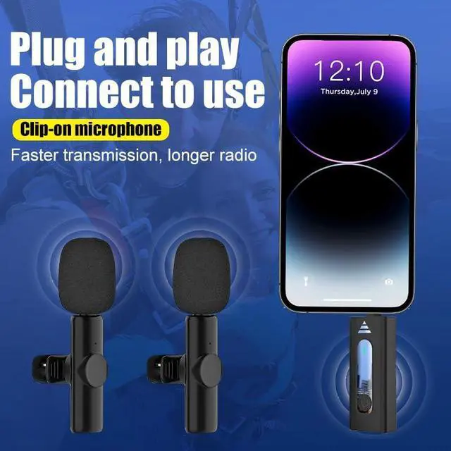 Alt view image 6 of 7 - Mericonn Omnidirectional Collar Microphone Set - Black, 2-Pack | High Sensitivity, Noise Reduction, Hands-Free Operation for TikTok, Online Meetings, and Video Recording