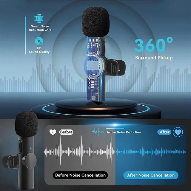 Alt view image 5 of 6 - Mericonn Upgraded Wireless Lavalier Microphone Set of 2 - Noise Reduction, 360° Sound Reception, 35FT Transmission, Long Battery Life, Compatible with iPhone