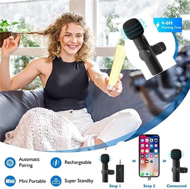 Alt view image 6 of 6 - Mericonn Upgraded Wireless Lavalier Microphone Set of 2 - Noise Reduction, 360° Sound Reception, 35FT Transmission, Long Battery Life, Compatible with iPhone