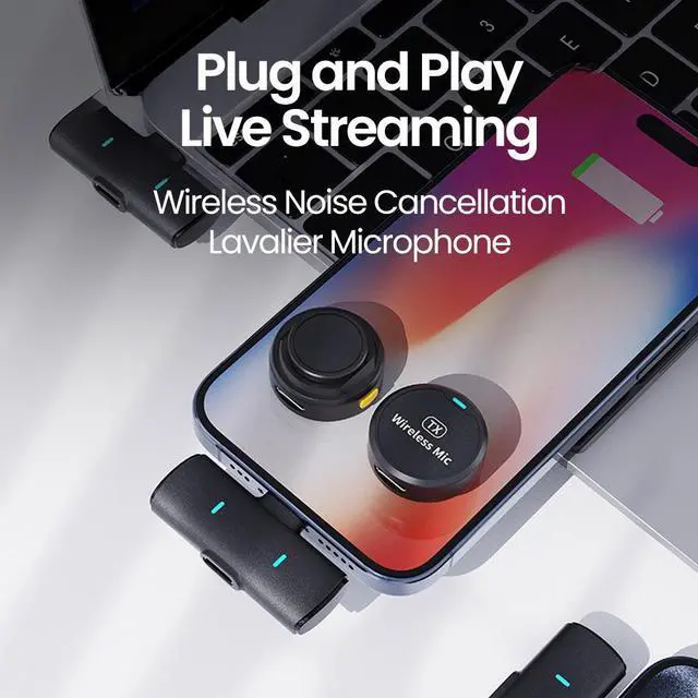 Alt view image 3 of 6 - Mericonn Wireless Lavalier Microphone - Dual Noise Reduction, Compact Button-Sized Design, Universal Phone Compatibility, 100 Ft Transmission, 20-Hour Battery Life