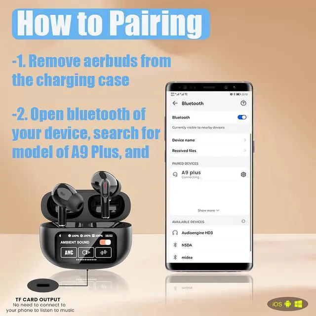 Alt view image 3 of 6 - Mericonn Bluetooth 5.4 TWS Earbuds with Transparency Mode and 98% Active Noise Cancelling, Smart Touch Screen Case, ENC Mic, and Equalizer for iPhone, Samsung, and Android - Black