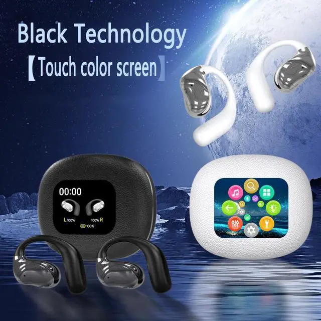 Alt view image 7 of 7 - Mericonn Bluetooth 5.4 Earbuds with LED Smart Screen & ANC Noise Cancellation - Independent MP3 Mode, 48H Playtime, Black