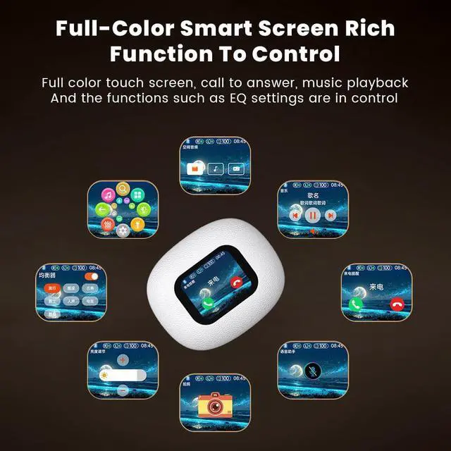 Alt view image 3 of 6 - Mericonn Bluetooth 5.4 Earbuds with LED Smart Screen & ANC Noise Cancellation - Independent MP3 Mode, 48H Playtime, Pueple