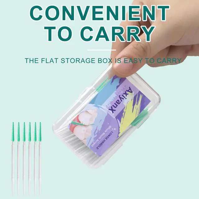 Alt view image 7 of 7 - Mericonn 200 PCS Interdental Brushes and Dental Floss Picks 2-in-1,Double Head Brush Picks for Teeth,Soft Interdental Toothpicks for Adults,Disposable Floss Picks, Green Color