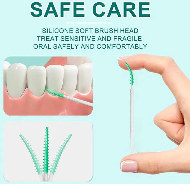 Alt view image 6 of 7 - Mericonn 200 PCS Interdental Brushes and Dental Floss Picks 2-in-1,Double Head Brush Picks for Teeth,Soft Interdental Toothpicks for Adults,Disposable Floss Picks, Green Color
