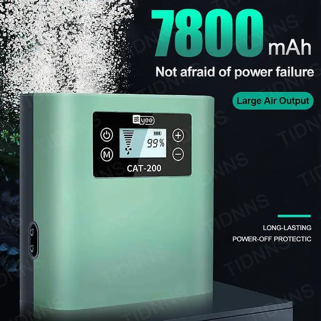 Alt view image 3 of 7 - Mericonn Aquarium Air Pump - Rechargeable Battery & Intelligent AC/DC Switch, LCD Display, Ultra Silent with Adjustable Airflow for Freshwater & Marine Tanks