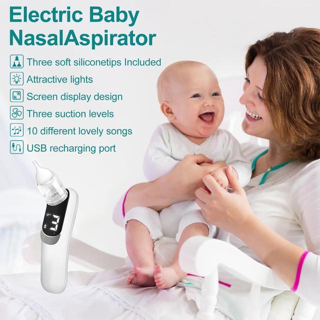 Alt view image 6 of 6 - Mericonn Electric Nasal Aspirator for Baby, Nose Aspirator for Toddlers, Waterproof Baby Nose Sucker, with 3 Silicone Tips, Adjustable Suction Level, Music and Light Soothing Function