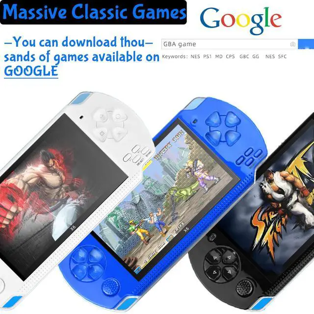 Alt view image 2 of 7 - Mericonn PSP Handheld Game Machine X6, 8GB, with 4.3 Inch High Definition Screen, Built-in Free Games, Blue