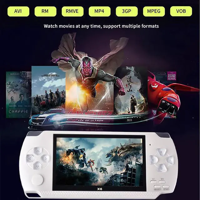 Alt view image 2 of 7 - Mericonn PSP Handheld Game Machine X6, 8GB, with 4.3 Inch High Definition Screen, Built-in Free Games, White