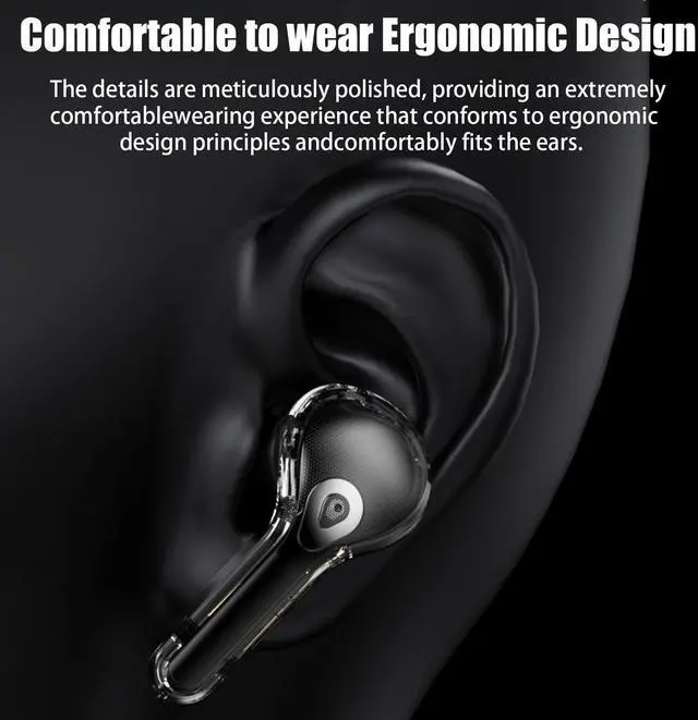 Alt view image 2 of 7 - Mericonn Transparent Bluetooth 5.4 Earbuds with LCD Touch Screen, IPX7 Waterproof, Noise Reduction, Game Mode, Secure Fit Sports Earphones - Air Max 2025