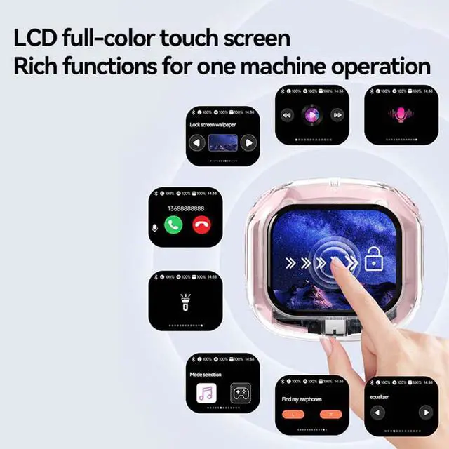 Alt view image 7 of 7 - Mericonn Transparent Bluetooth 5.4 Earbuds with LCD Touch Screen, IPX7 Waterproof, Noise Reduction, Game Mode, Secure Fit Sports Earphones - Air Max 2025