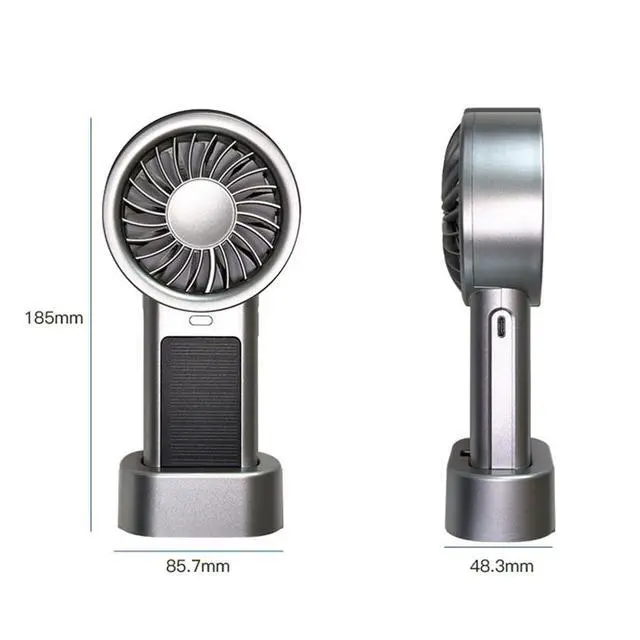 Alt view image 3 of 7 - Portable Solar Handheld Fan, Rechargeable Personal Fan with Base, 5 Speeds, Compact & Lightweight for Home Office Travel Camping Outdoor
