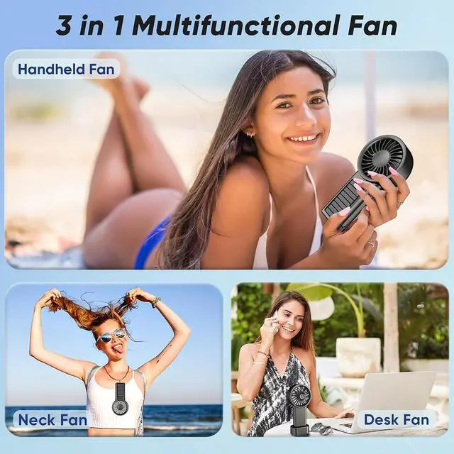 Alt view image 7 of 7 - Portable Solar Handheld Fan, Rechargeable Personal Fan with Base, 5 Speeds, Compact & Lightweight for Home Office Travel Camping Outdoor