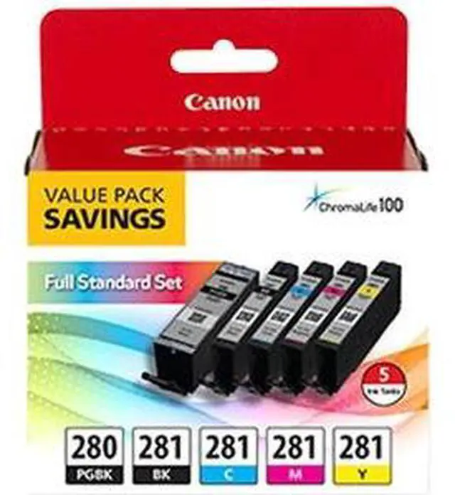 Alt view image 6 of 10 - Canon PGI-280/CLI-281 Pigment Black/Black/Cyan/Magenta/Yellow Standard Yield Ink Cartridges (2075C006)