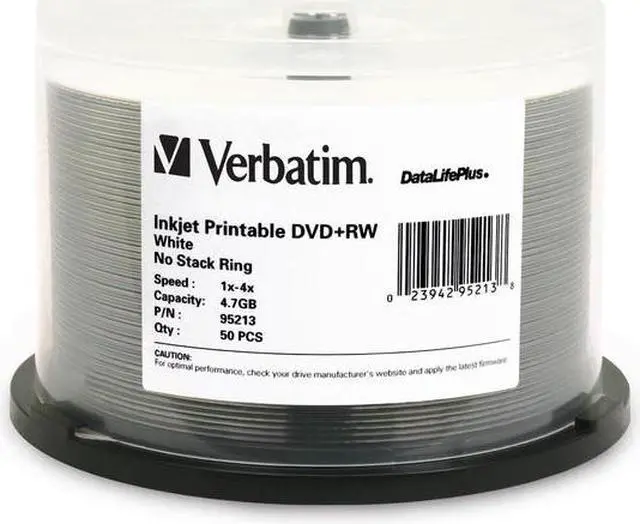 Alt view image 6 of 11 - Verbatim 95213 Verbatim DVD+RW 4.7GB 4X DataLifePlus White Inkjet Printable - 50pk Spindle - 4.7GB - 50 Pack