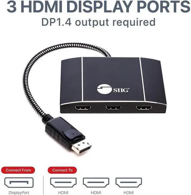 Alt view image 15 of 16 - Triple 4K DisplayPort 1.4 to HDMI MST Hub Splitter - 3 Port - 32.4Gbps Bandwidth - Supports 4K HDR and HDCP 2.2