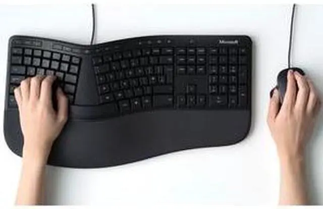 Alt view image 12 of 20 - Microsoft Ergonomic Desktop - Black - Wired, Comfortable, Ergonomic Keyboard and Mouse Combo, with Cushioned Wrist and Palm Support. Split Keyboard. Dedicated Office Key.