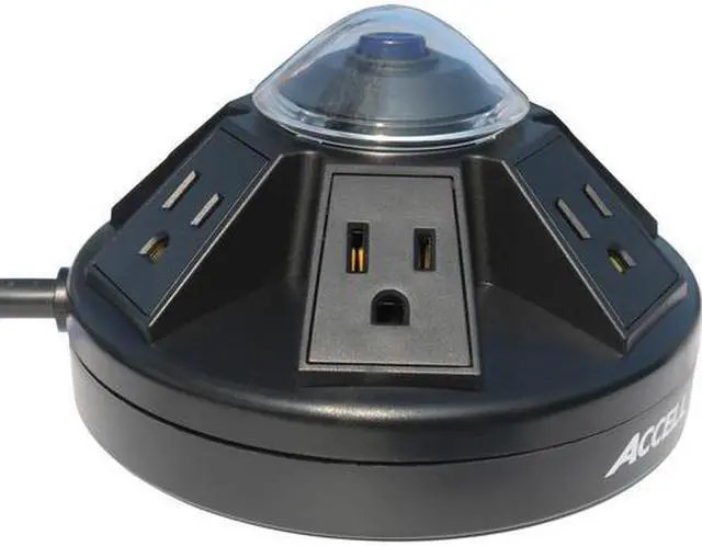 Alt view image 3 of 8 - Accell D080B-015K Powramid Power Center - Surge Protector and USB Charging Station, 6 ft (1.8 m), Retail Box, Black