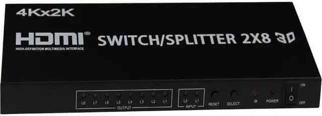 Alt view image 8 of 9 - 4XEM 2x8 Port HDMI Splitter\Switcher Supports 3D 4K/2K
