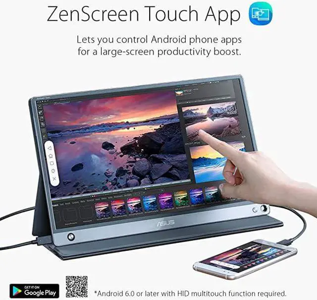 Alt view image 18 of 20 - ASUS ZenScreen Touch MB16AMT USB Portable Monitor  15.6-inch, IPS, Full HD, 10-point Touch, Built-in Battery, Hybrid Signal Solution, USB Type-C, Micro-HDMI, Compatible with Laptops, Smartphones, Gam