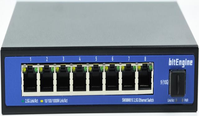 bitEngine 8 Port 2.5G Unmanaged Ethernet Switch with 10G SFP+ Uplink, 8 x  2.5G Base-T Ports, 60Gbps Switching Capacity, Metal Fanless Design