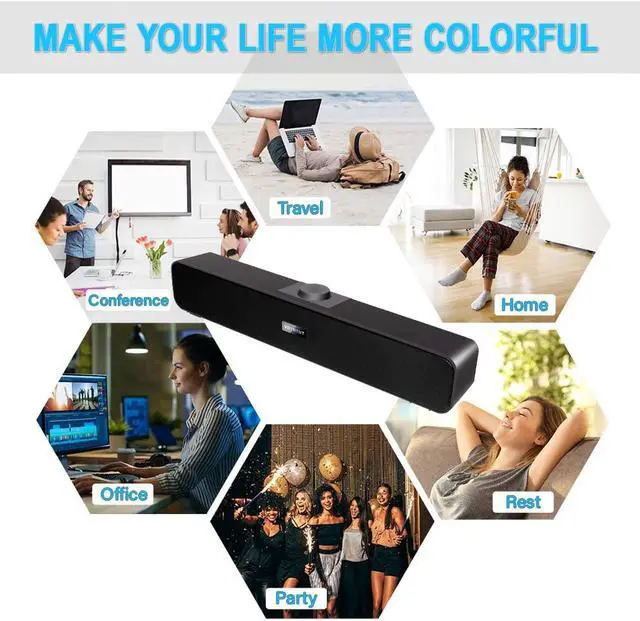 Alt view image 6 of 6 - Computer Speakers,Wired USB Desktop Speaker,Stereo USB Powered Mini Sound Bar Speaker for PC Tablets Desktop Cellphone Laptop MP3(2020 Version)
