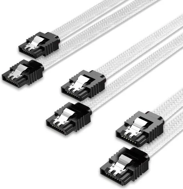 Main image of 3PACK SATA Cable III 3 Pack 6Gbps Straight HDD SDD Data Cable with Locking Latch 50cm 18 Inch for SATA HDD, SSD, CD Driver, CD Writer, White