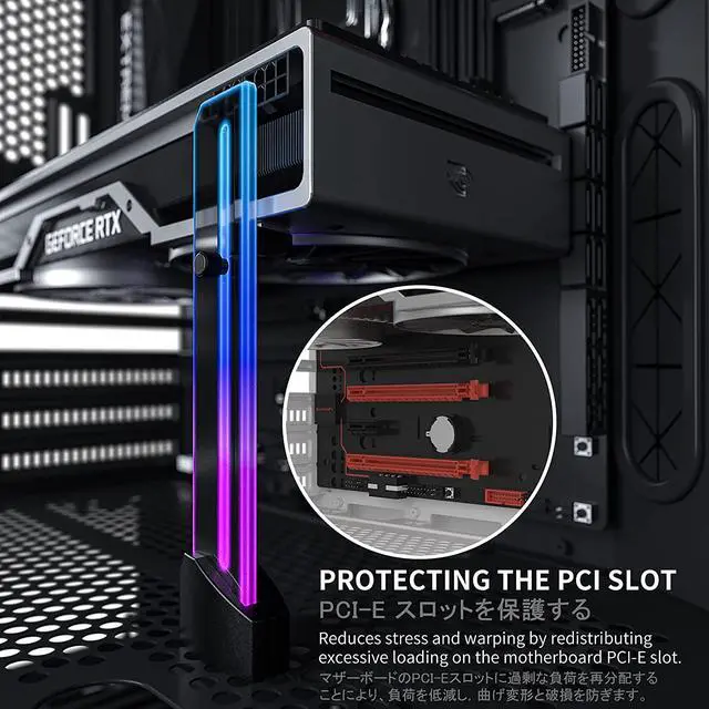 Alt view image 3 of 7 - GPU Support Bracket,5V 3PIN ARGB Graphics Card GPU Brace Support Video Card Sag Holder/Holster Bracket,Vertical GPU Mount,Transparent Acrylic, Side Neon Light,GH03ARGB