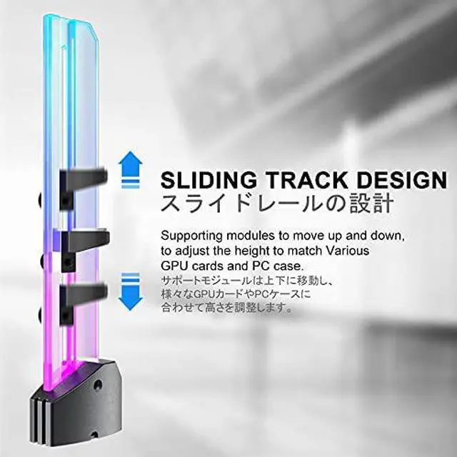 Alt view image 2 of 7 - GPU Support Bracket,5V 3PIN ARGB Graphics Card GPU Brace Support Video Card Sag Holder/Holster Bracket,Vertical GPU Mount,Transparent Acrylic, Side Neon Light,GH03ARGB