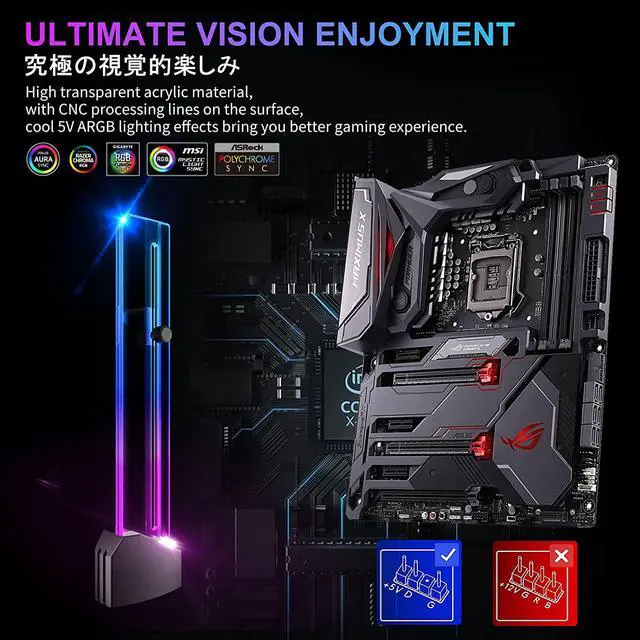 Alt view image 7 of 7 - GPU Support Bracket,5V 3PIN ARGB Graphics Card GPU Brace Support Video Card Sag Holder/Holster Bracket,Vertical GPU Mount,Transparent Acrylic, Side Neon Light,GH03ARGB