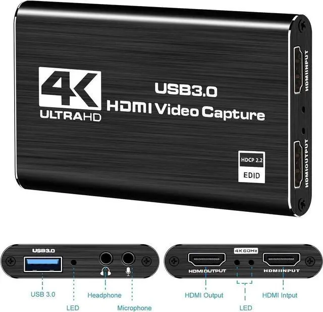 Alt view image 2 of 7 - Audio Video Capture Card,4K HDMI USB 3.0 Capture Adapter Video Converter 1080P 60fps Portable Capture Device for Video Game Recording Live Streaming Broadcasting,Support PS4 Xbox One Camera