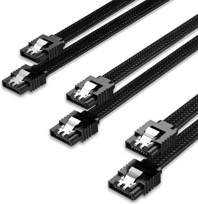Main image of 3PACK SATA Cable III 3 Pack 6Gbps Straight HDD SDD Data Cable with Locking Latch 50cm 18 Inch for SATA HDD, SSD, CD Driver, CD Writer, Black