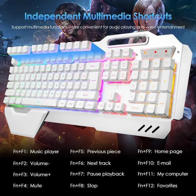 Alt view image 6 of 6 - Wireless Gaming Keyboard and Mouse,Rainbow Backlit Rechargeable Keyboard Mouse with 3800mAh Battery Metal Panel,Removable Hand Rest Mechanical Feel Keyboard and 7 Color Gaming Mute Mouse for PC Gamers