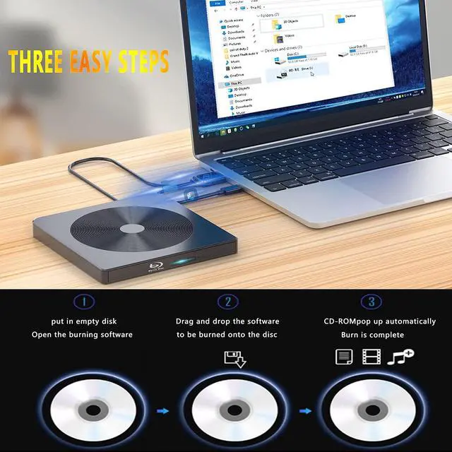 Alt view image 3 of 6 - External Blu ray Drive BD Player Read/Write Portable Blu-ray Drive Burner USB 3.0 and Type-C DVD Burner 3D Bluray Drive Compatible with/Win10/ Mac OS External blu-ray Drives blu ray Burner
