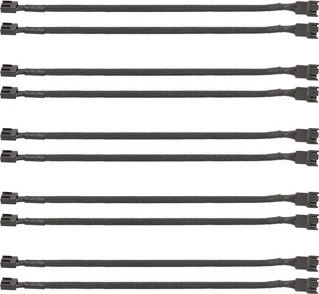Main image of PWM Fan Extension Cable - 10.5 inch PC Fan Extension Cable, Durable, Black Braided Nylon Case Fan Extension Cable (10 Pack)