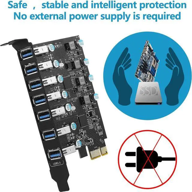 Alt view image 2 of 6 - PCI-E to USB 3.0 7-Port(7X USB-A ) Expansion Card ,PCI Express USB Add in Card , Internal USB3 Hub Converter for Desktop PC Host Card Support Windows 10/8/7/XP and MAC OS 10.8.2 Above