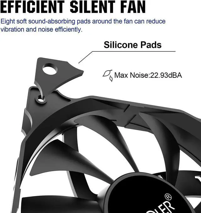 Alt view image 2 of 6 - 120mm Case Fan 3 Pack Dark Night Series, 3M120FAN-HY High Performance Cooling PC Fan - Efficient Hydraulic Bearing - Low Vibration and Quiet Computer Fans for PC Fan, 120mm Fan